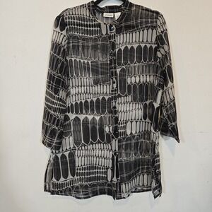 Vintage Liz Baker Sheer Geometric Design Buttondown Top Size Large